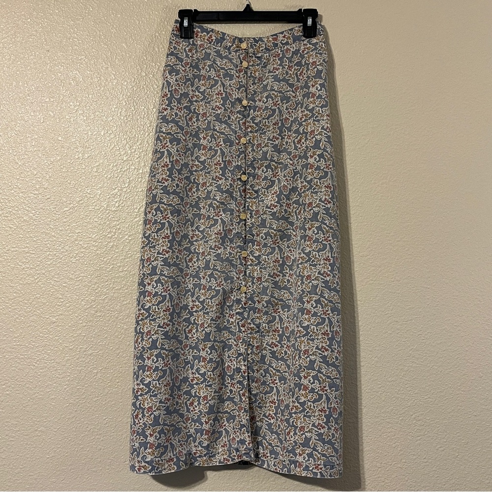 Lizwear Size 8 Gray w/ Floral Print Vintage Maxi Skirt
